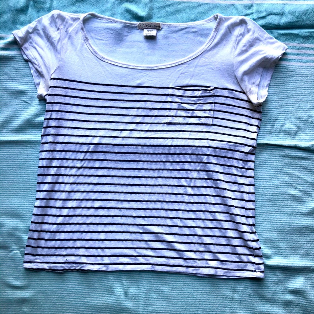 Funky Story Striped Short Sleeve Top with Pocket